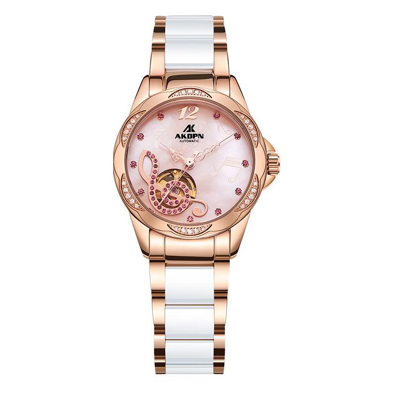 Fashionable and Elegant High-end Women's Watch Hollow Fully Automatic Mechanical Watch Ceramic with Waterproof Trendy Women's Watch