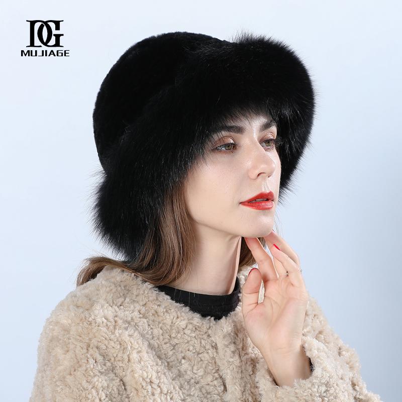 

Шапка женская зимняя из меха кролика рекс, тканая шапка из лисьего меха, рыбацкая шапка, зимняя теплая модная меховая шапка One Size(55-59cm) чёрный