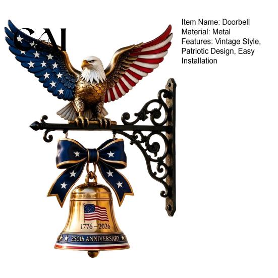 Independence Day Home Ornament Spirit of Liberty Eagle Bell, 250th Anniversary Wall Mounted Bell Patriotic Metal for Front Door Garden Porch