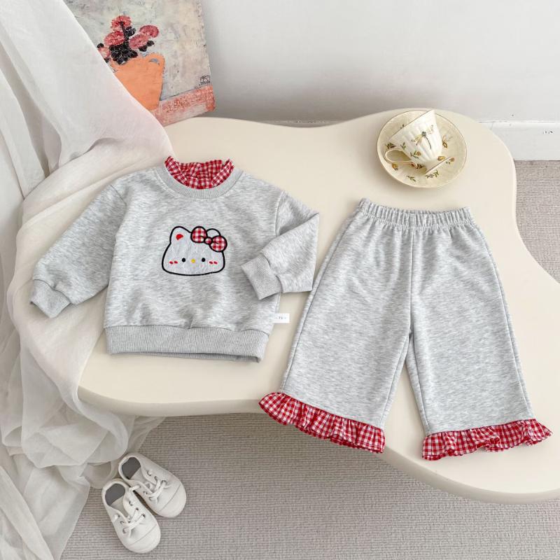 Ka You Dou Girls  Plaid Faux Two-Piece Sweatshirt & Pants Set 80CM