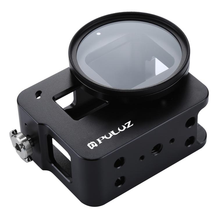 PULUZ Gehäuseschale CNC-Aluminiumlegierung Schutzkäfig mit Versicherungsrahmen und 52-mm-UV-Objektiv für GoPro HERO /7 Schwarz /6 /5