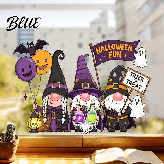 Halloween Window Cling Static Glass Sticker No Residue Reusable Clings Festive Sticker Decal with Dwarf Wizards Black Cats Ghosts Skeletons Pattern
