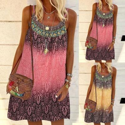 Moda feminina verão colete impressão camisola solta casual vestido sem mangas
