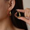 18k real gold electroplating dripping oil irregular geometric waves three-layer silver needle earrings retro simple earrings