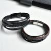 F252 Bracelets Multi-layer Mens Men Jewelry Stainless Steel Leather Bracelet for Men With Magnetic Clasp