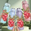 1PC Red Leopard Plaid Heart 750ml Color Plastic Sports Water Bottle Leakproof Flip Straw Lid Suitable for Sports Office Home Use