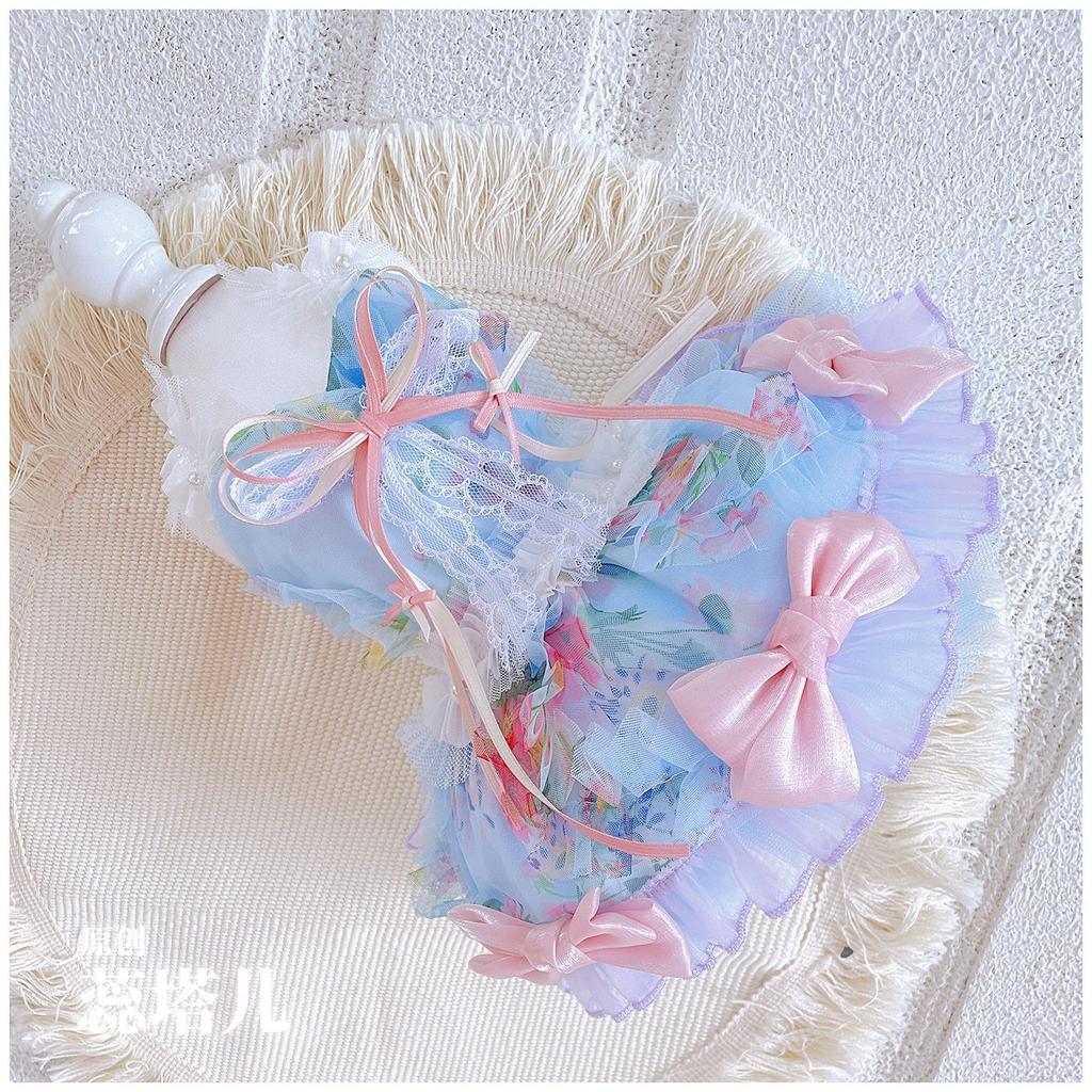 Pet Mesh Fluffy Skirt Cute Bow Vest Skirt Yorkshire Princess Skirt Lace Dress Dog Clothes for Small Dogs Puppy Clothes