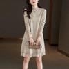 Lace Mid-length Sweater Solid-color Long-sleeved Knitted Dress for Women Loose Pullover Autumn and Winter