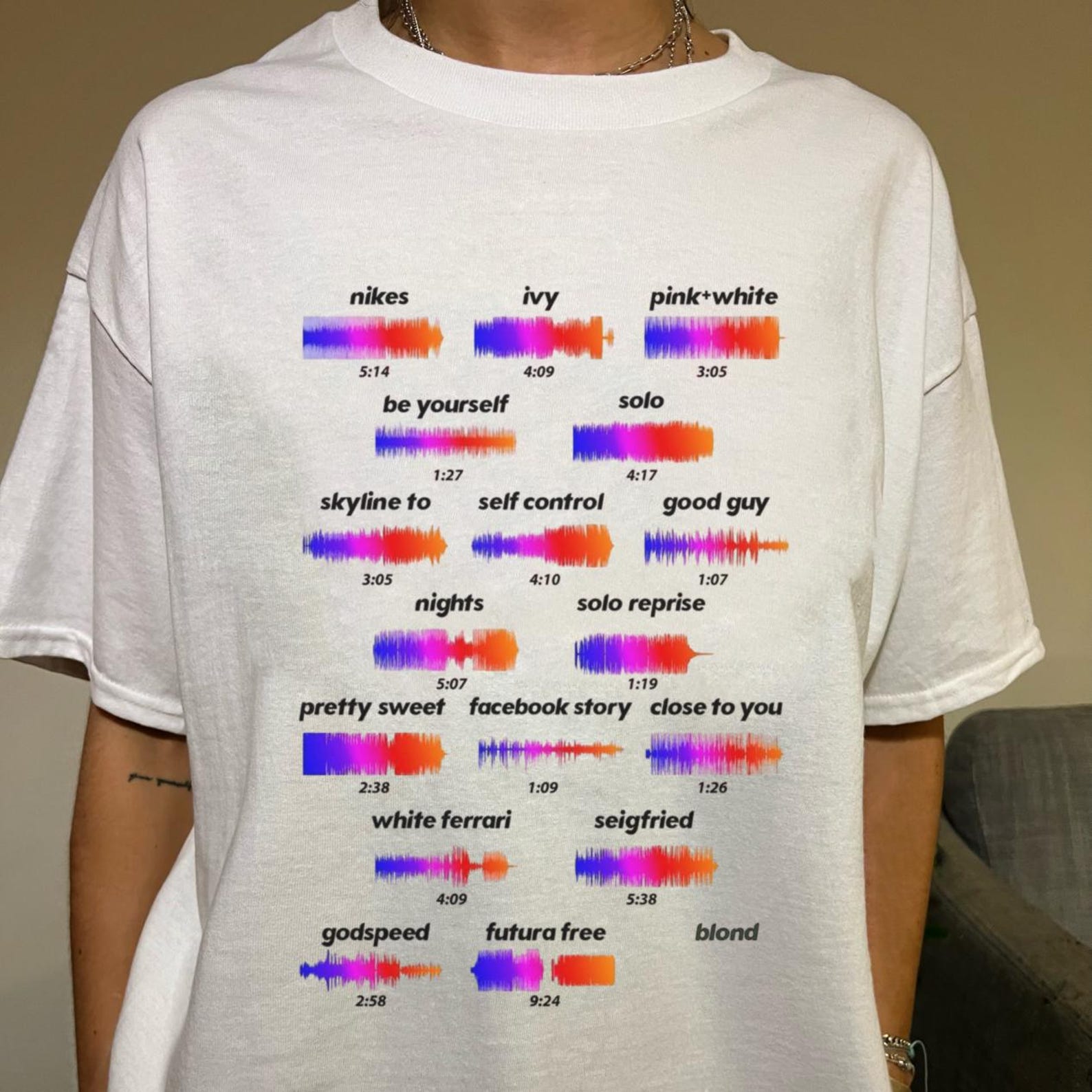 Frank Ocean BLOND Tracklist Graphic Tee - Retro Music Shirt M