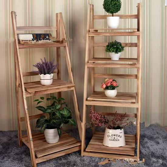 Foldable White Pine Wood Flower and Shoe Stand - Floor-Standing 4-Layer Multi-Use Rack