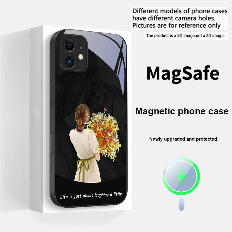 The Girl Holding Flowers For iPhone 17 Pro Max 16 E 15 14 13 Plus 12 Mini 11 17 Air XR Xs Max 7 Plus Magsafe Glass Phone Case