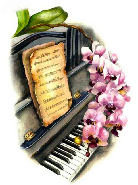 Full Square Diamond Mosaic Landscape Piano Picture Of Rhinestones 5D Diamond Painting Flower Guitar Home Decoration