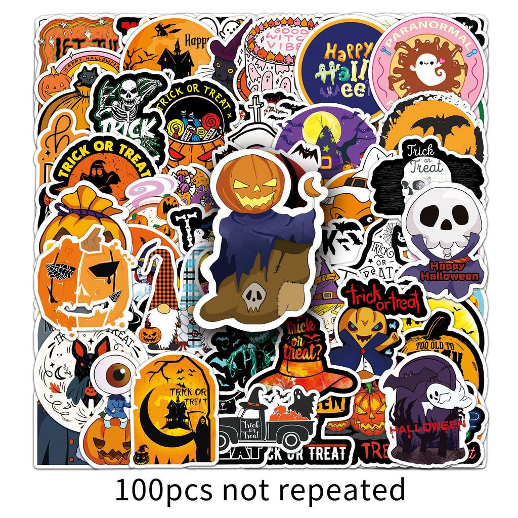 100 Halloween Graffiti Stickers - Creative Cartoon DIY for Journals, Phones, Luggage, Cars & Waterproof Decoration