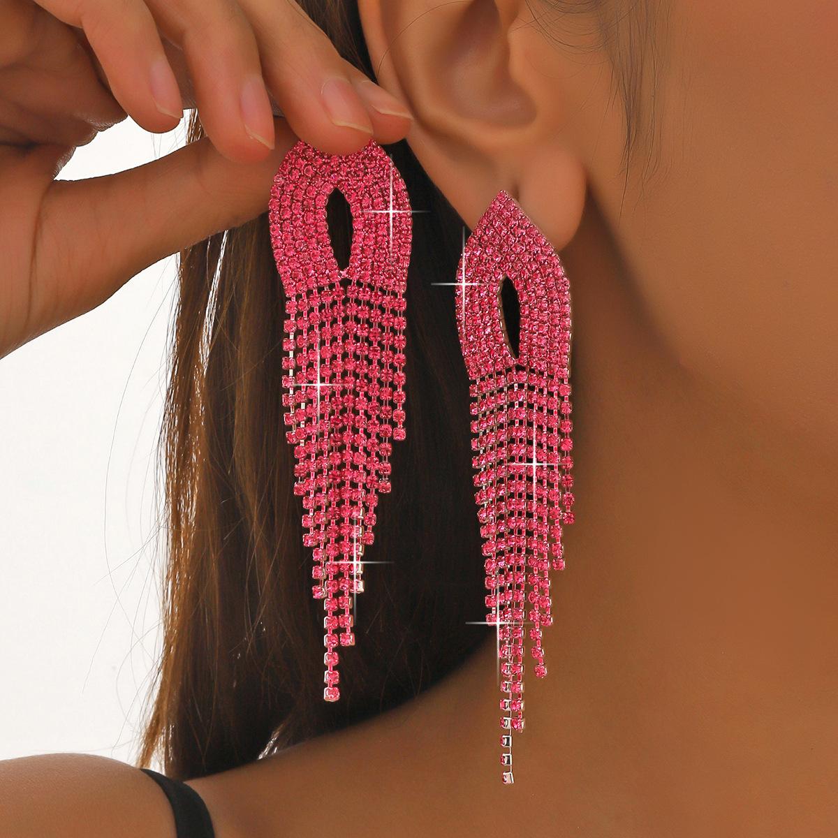 

Temperament Luxury Super Flash Rhinestone Long Fringed Earrings
