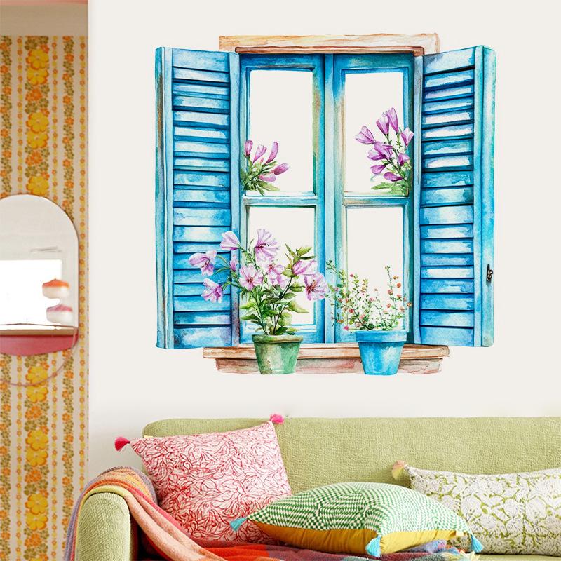3D Fake Window Wall Sticker Self Adhesive Window Sill Flower Butterfly Decal for Living Room Bedroom Decoration Home Decor