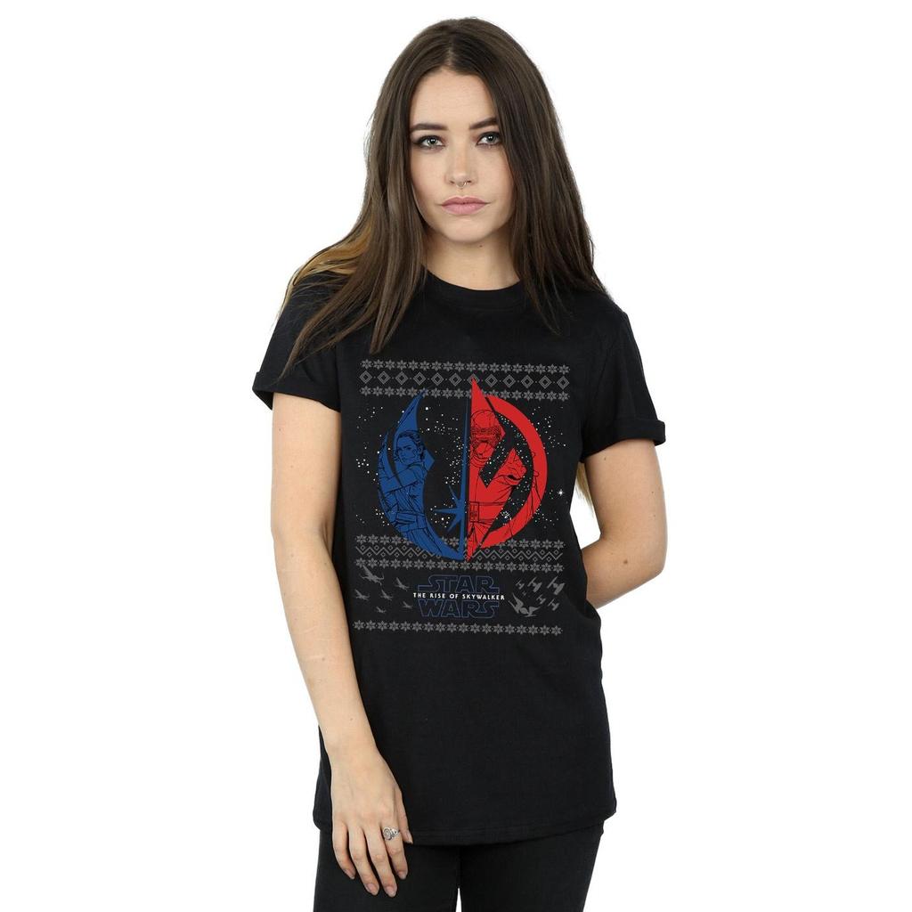 Star Wars Womens/Ladies The Rise Of Skywalker Christmas Split Symbol Cotton Boyfriend T-Shirt