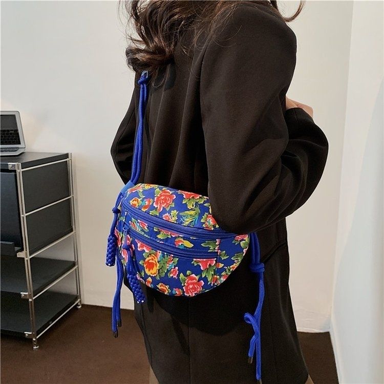 Women's Shoulder Crossbody Bag Printed Multi Pocket Small Bag Printed Ethnic Bag Casual Waist Bag Chest Bag