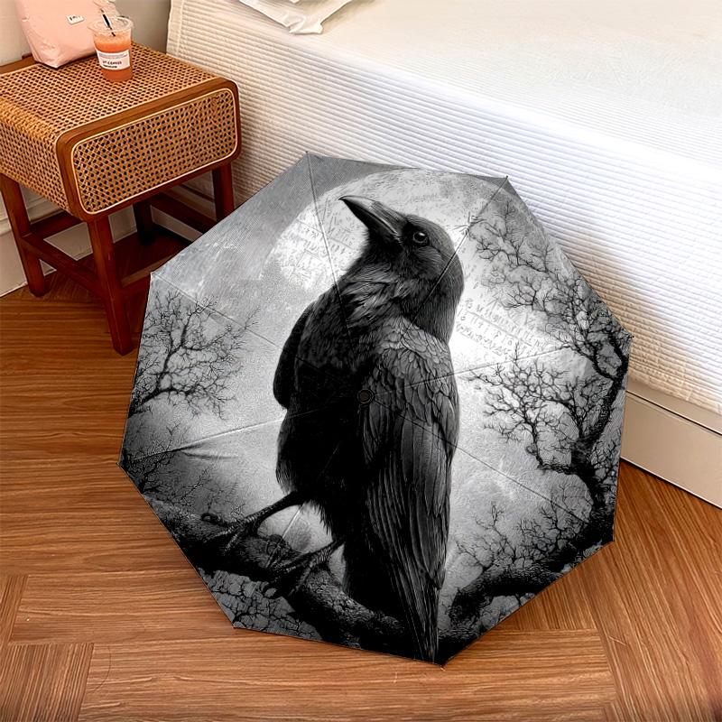 1 PC Automatic Folding Umbrella - Raven Pattern, Portable & Foldable Design with 8 Ribs, Christmas Birthday Gifts