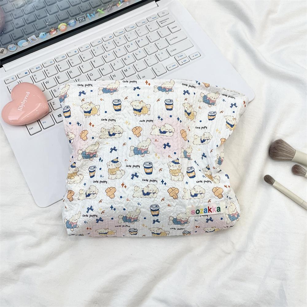 1pc Double-Sided Cartoon Pattern Cosmetic Bag Large Capacity Multifunctional Canvas Zipper Travel Storage Bag