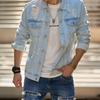 Chaqueta vaquera ajustada con agujeros sólidos para hombre, ropa de calle de otoño, abrigo informal de alta calidad, talla grande