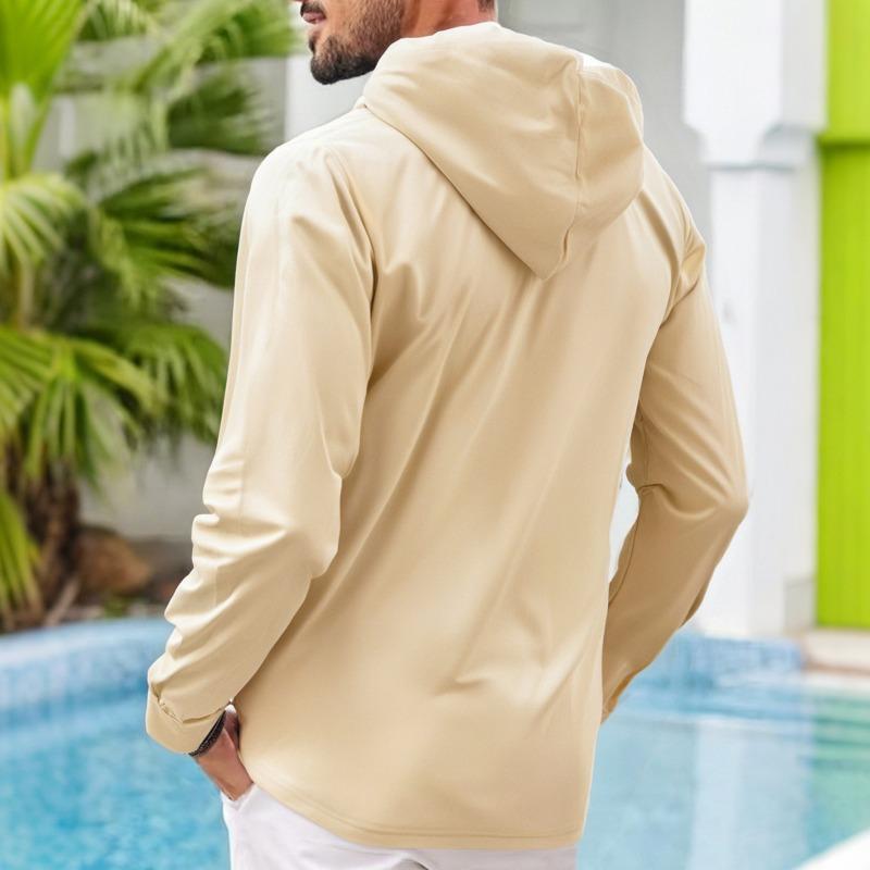 Half Cardigan Jacket Summer Fashion Casual Undercloth Hooded Long Sleeve Men's Top Shirt