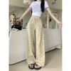 Khaki Floral Jeans Women's Autumn and Winter New Loose and High Wide-leg Pants Sweet Retro Trousers