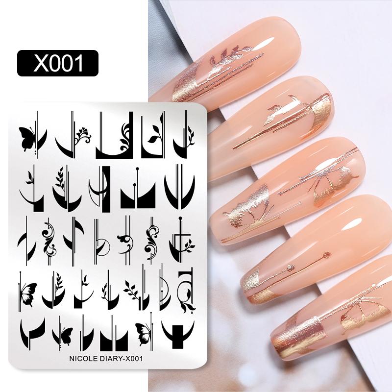 NICOLE DIARY Leopard Flower Nail Stamping Plate Image Transfer Template Geometry Leaf Stainless Steel Stencil Nail Printing Tool