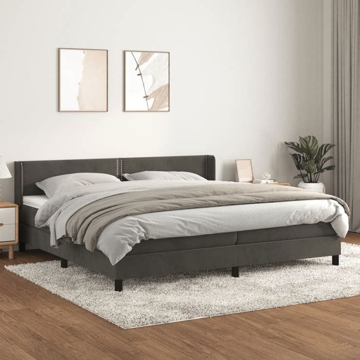 3130920 vidaXL Divan Bed and Mattress Dark Grey 200x200cm Velvet