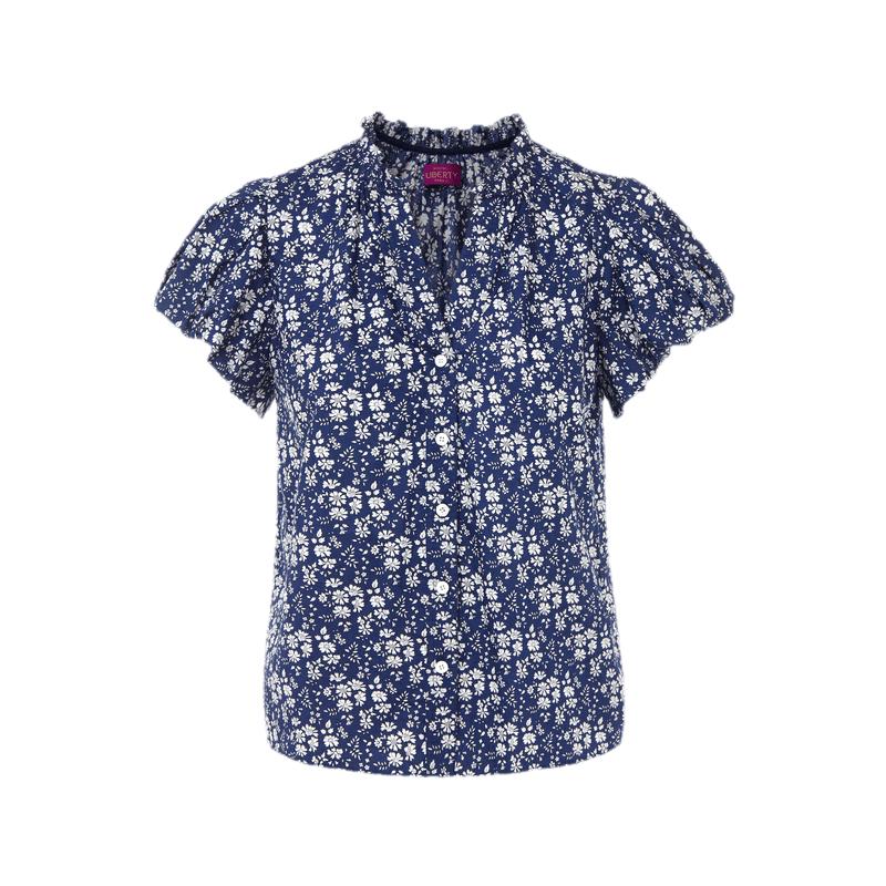LANCY Women s Floral Print V-Neck Lantern Sleeve Cotton Shirt M