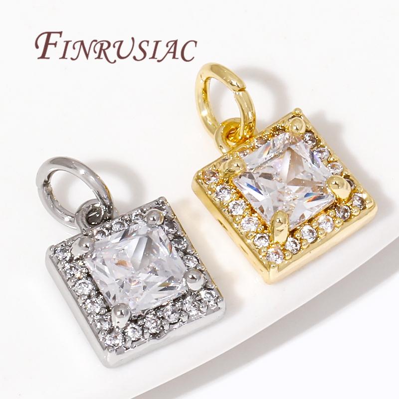 Fashion Square Small Pendants For Jewelry 18K Gold Plated Zircon Crystal Charm For Earrings,DIY Jewelry Making Supplies Findings