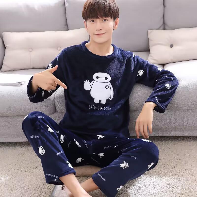 Men's 2024 Coral Fleece Flannel Long Sleeve Loungewear Set for Winter, Spring, and Autumn