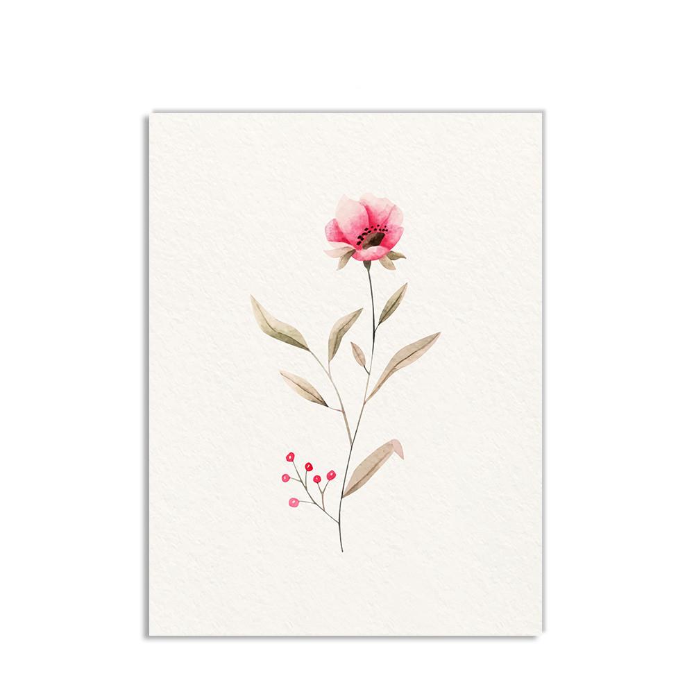 Floral Pink Flower Plant Leaves Nordic Poster Print Canvas Painting Modern Wall Art Pictures For Living Room Home Decor