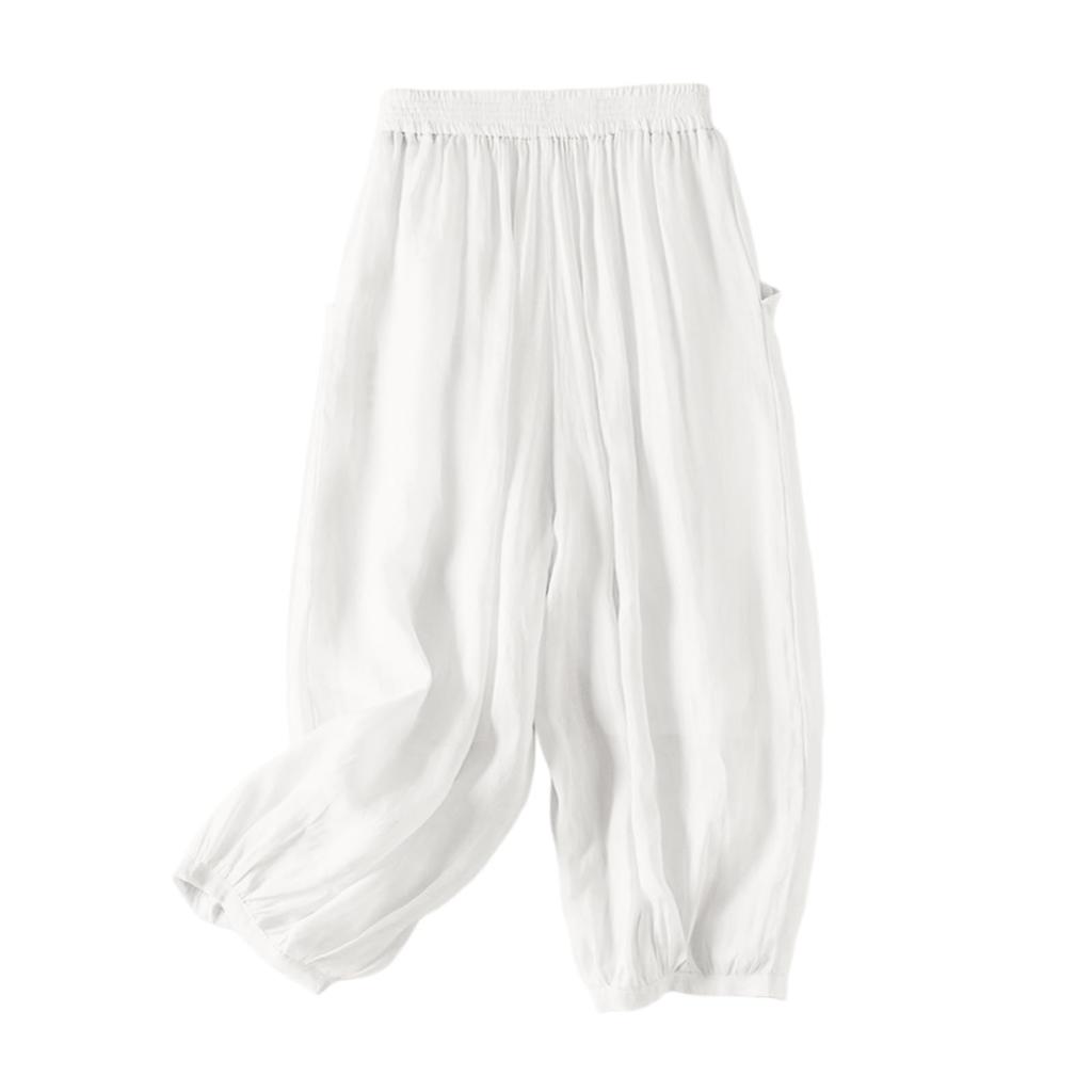 Womens Baggy Cotton Linen Pants Elastic Waist Casual Loose Summer Beach Vacation Pants
