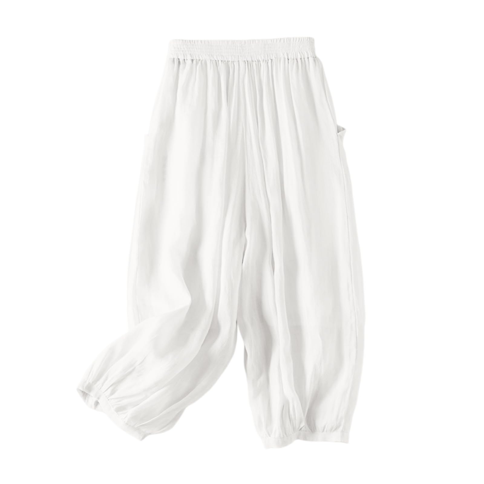 

Womens Baggy Cotton Linen Pants Elastic Waist Casual Loose Summer Beach Vacation Pants XL білий