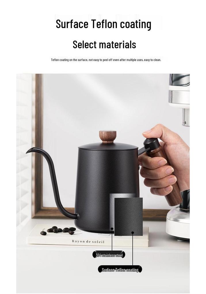 Caffettiera pour-over in acciaio inossidabile 304 con manico in legno e beccuccio lungo e sottile - Regalo per la preparazione del caffè filtro domestico/commerciale