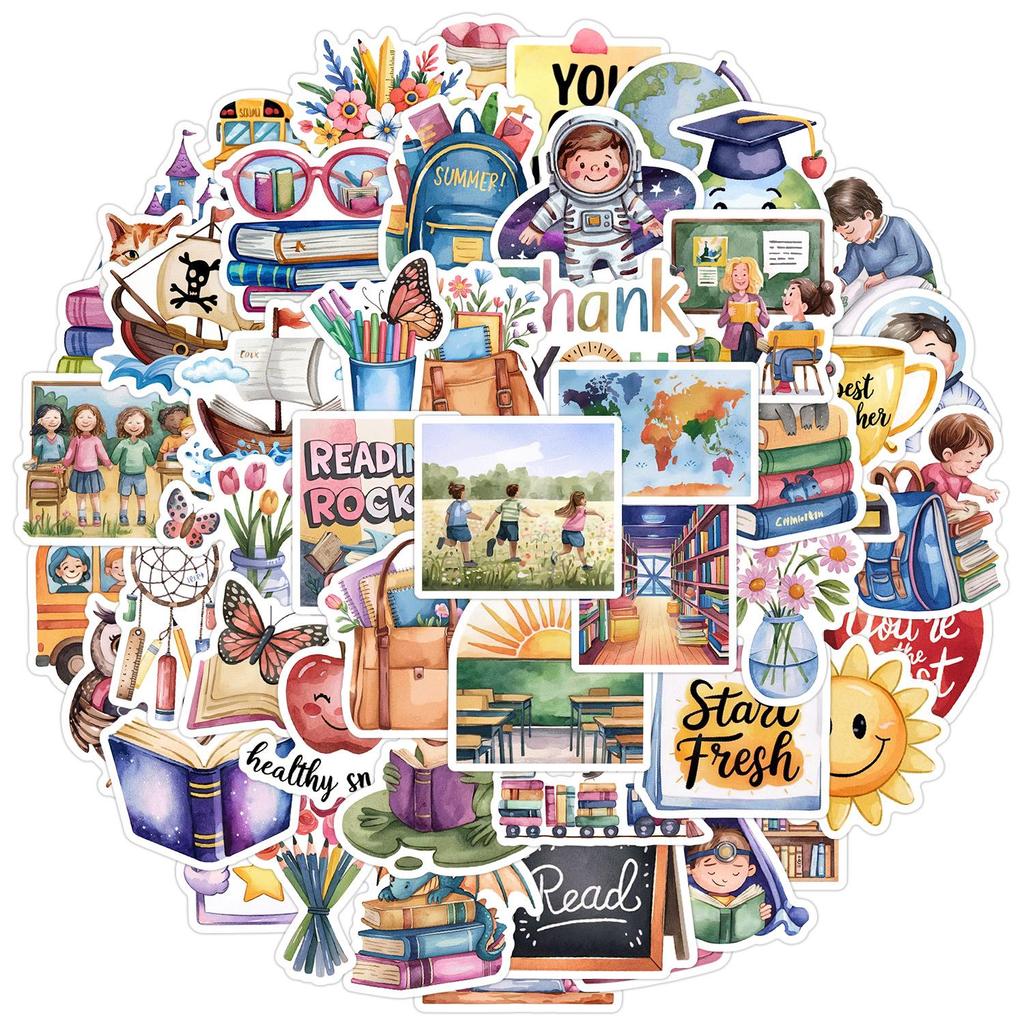 50 Creative Back-to-School Doodle Stickers: Waterproof for Water Bottles & Phones