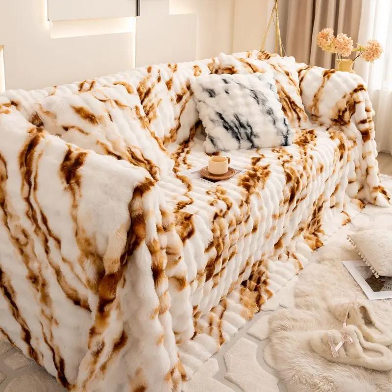 Green Soft Non-Slip Plush Sofa Full Cover Plush Thick Warm Universal Cushion Solid Color 2 3 Seat Couch Blanket Mat Home Decor