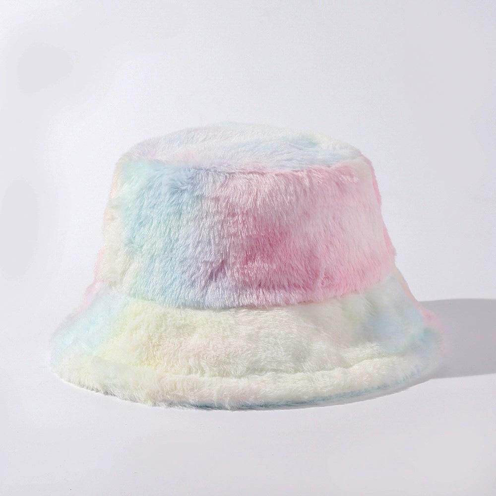 Unisex Bucket Hat Striped Women Men Fishing Fisherman Hat Autumn Winter Faux Fur Wool Outdoor Warm Panama Cap