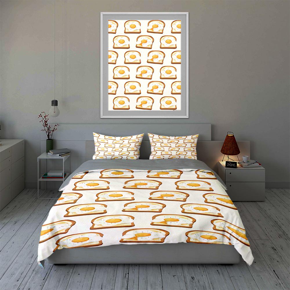 "Egg toast pattern" Bedding Duvet cover sets Duvet covers Pillowcases gifts (1 * Duvet Cover 2 * Pillowcases, without duvet insert)