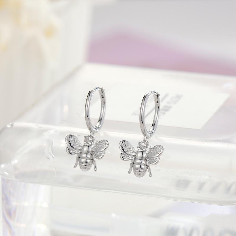 925  Silver Bee Earing Hoop Dangle Hoop Earring for Women Fashion Jewelry серебряный