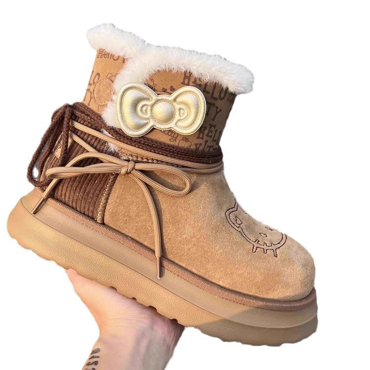 Kt Cat Hair Integrated Snow Boots Women'S Winter Velvet Thickened Large Cotton Shoes New Non-Slip Thick-Soled Short Boots Women