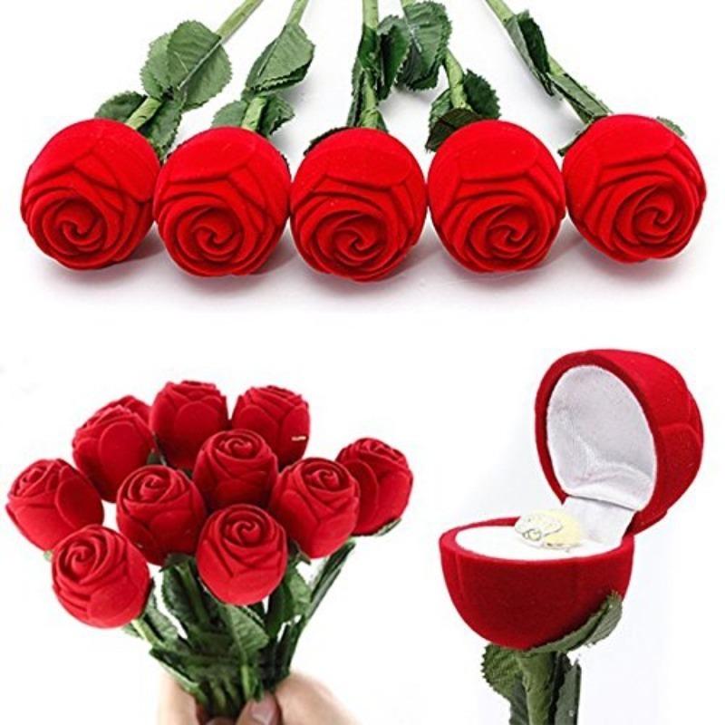 2 pieces of rose shaped ring jewelry box simulating wedding anniversary suitable for girlfriend, wife, romantic marriage proposal