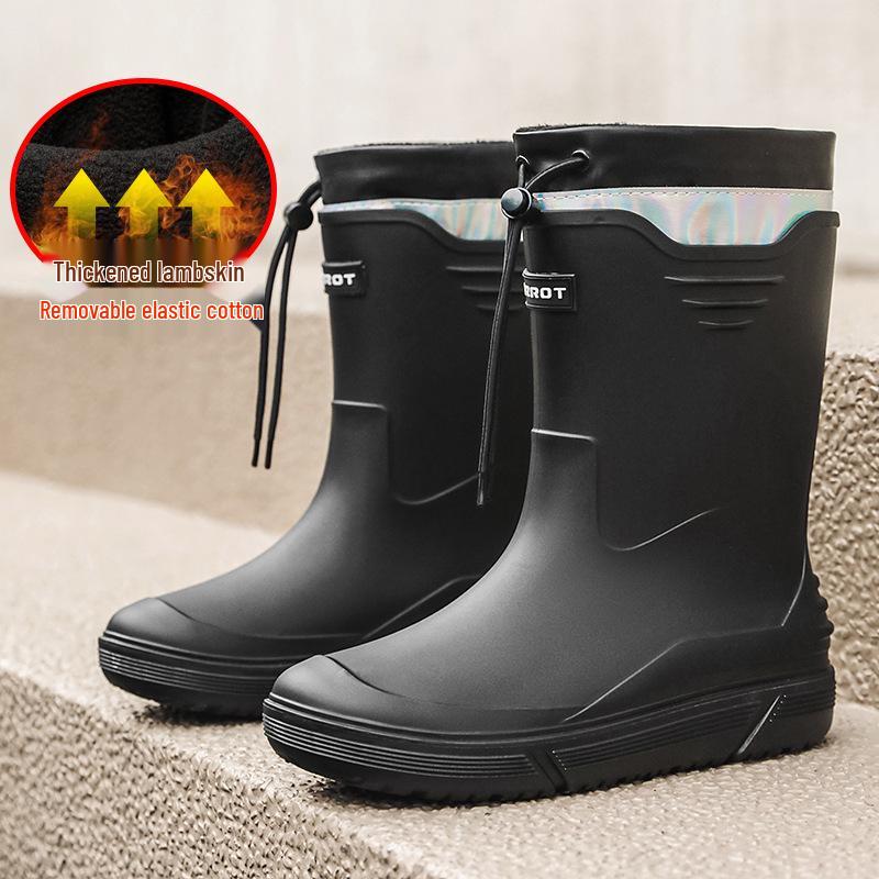 Men's Fashionable Waterproof Mid-Calf Non-Slip Rubber Boots - Warm Outdoor Short Boots
