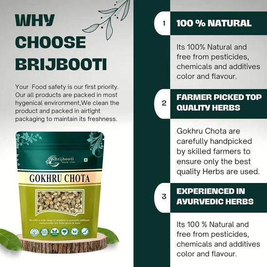 Brijbooti Gokhru Chota 100 Gr - Semințe de Tribulus Terrestris - Colții Mielului Mici | Certificat FSSAI, GMP, ISO