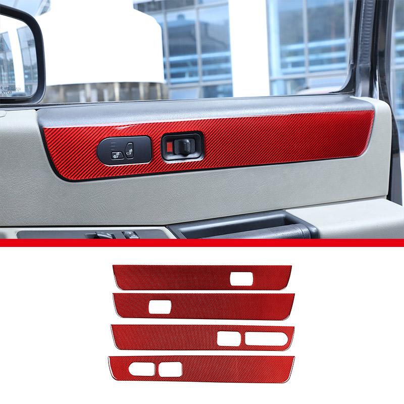 Red Soft Carbon Fiber Door Handle Steering Wheel Gear Shift Trim Cover Stickers Fit For Hummer H2 2003-2007 Interior Accessories