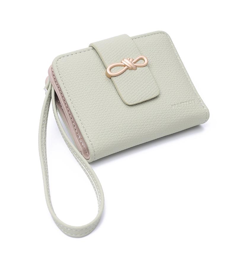 Korean Style Women's Bow Short Wallet Clutch with Zipper Wristlet
