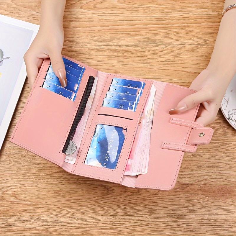 Sleek Women's Long Tri-Fold Wallet - Stylish Solid Color Design with Multiple Card Slots, Clutch Purse in Sky Blue or Black