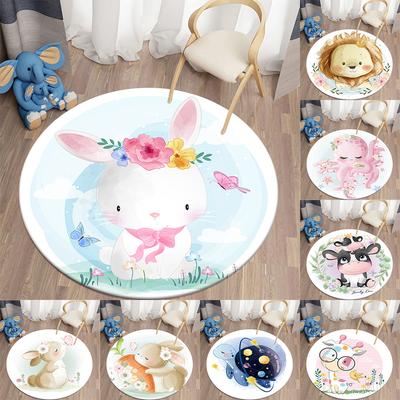 Cartoon Animal Print Round Rug Living Room Bedroom Floor Mats Kids Rug Prayer Upholstered Home Decor Rug