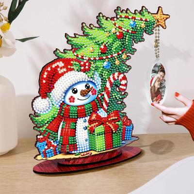 Photo Christmas Tree Desktop Diamond Art Kits Wooden 5D DIY Diamond Art Tabletop Decorations for Home Office Desktop Decor