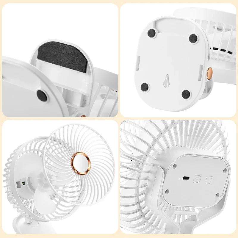 New Night Light Electric Fan Foldable USB Clip Rechargeable Portable Outdoor Home Office 5-gears Wireless Desktop Cooling Fan